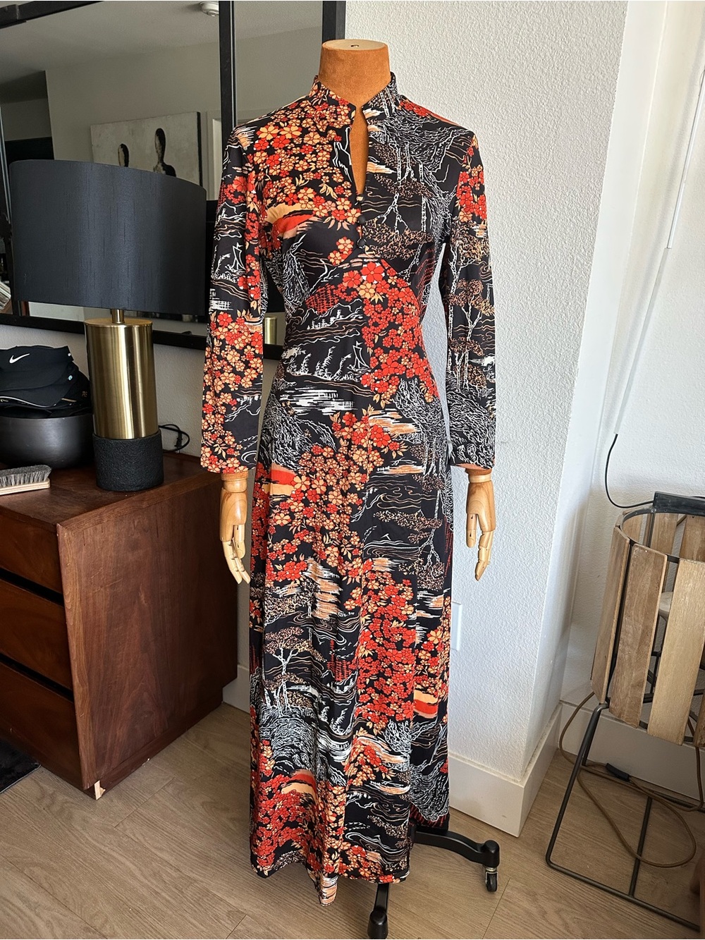 VINTAGE Chinoiserie Toile Print Dress